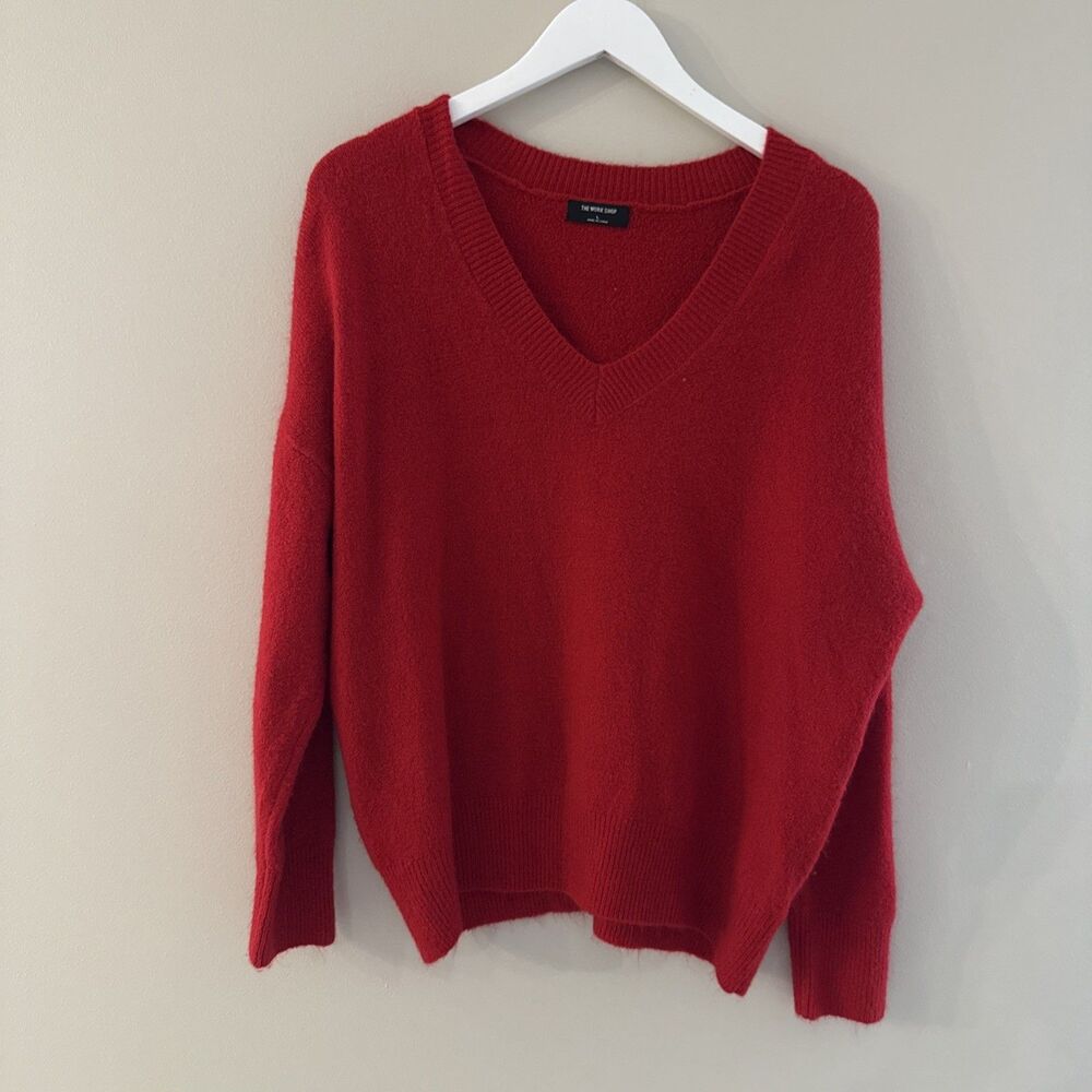 The Work Shop - Large- V-Neck Red Long Sleeve Sweater